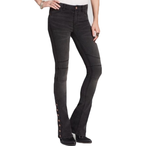 Free People Skyler Button Flare Jeans Moto Seamed - Picture 9 of 10